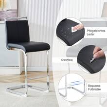 Juego de 2 taburetes de bar de estilo nórdico / Juego de 2 taburetes de bar de PU / Diseño único y construcción estable / Capacidad de carga de 120 kg / Adecuado para comedor, cocina y patio - Negro + Plata - Ver 4