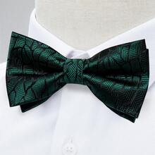 Set Aksesori Pria 5 Buah Motif Gelombang Air Asimetris Hijau, Dasi Kupu-kupu, Sapu Tangan Saku, Manset, Cincin, Bunga Kancing, Pola Manset Acak, Untuk Pengantin Pria dan Pernikahan - Hijau - View 4