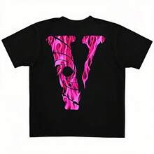 Unisex ,Short Sleeve Y2K Style T-Shirt VV-Shaped Back Print ,Summer Top, Loose Fit,Pure Cotton/Breathable/ Sweat Absorption,Summer Hombre - 黑色6 - 查看 1