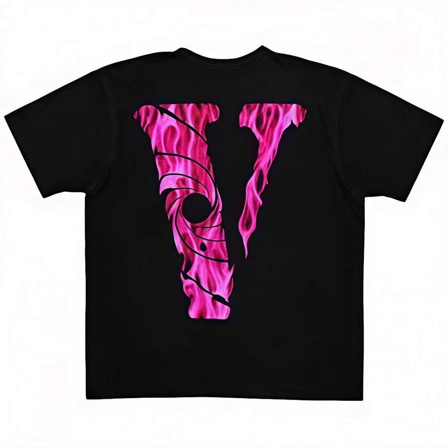 Unisex ,Short Sleeve Y2K Style T-Shirt VV-Shaped Back Print ,Summer Top, Loose Fit,Pure Cotton/Breathable/ Sweat Absorption,Summer Hombre - 黑色6 - 查看 1