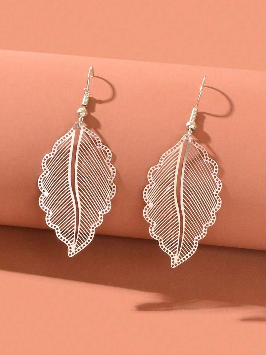 Pendientes colgantes con diseñde hoja hueca - Oro amarillo - Ver 1