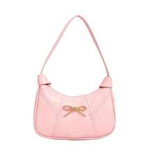 Sweet Metal Bow Underarm Bag, New Macaron Color Handbag/Shoulder Bag For Girls, Niche Minimalist Crescent Bag, Suitable For Daily Use - A - View 10