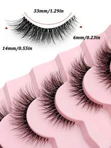7 Pairs Transparent Stem Natural Style Cross Striped 3D False Eyelashes, Soft Fluffy Faux Mink Lashes, Suitable For Daily Makeup - Black - View 3