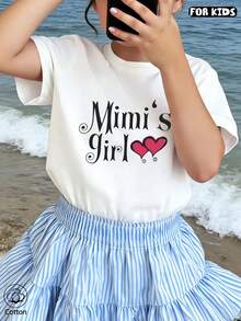 A Customized Cotton Top, Spring/Summer Round Neck Short Sleeved T-Shirt, Cartoon Print, Suitable For Girls' Daily Leisure, Vacation, Beach, Children - White - View 3
