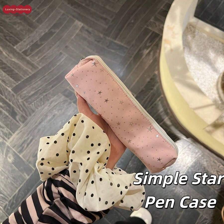 1pc Minimalist Student 3D Korean Pencil Case Pen Holder For Middle And High School Students, Automatic Pencil Large Capacity Niche Stationery Star Pattern Pencil Case Storage Bag, 3D Structured Shape Stable And Not Easily Collapsed, Fresh Star Pattern Minimalist And To The Eye, High-Quality Fabric Durable And Wear-Resistant, Smooth Opening And Closing For Worry-Free Use, Ample Internal Space To Store Multiple Pens And Small Stationery - A - View 1