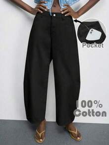 Maija Jeans de mezclilla de pierna curva de unicolor y versátil para mujer - negro - Ver 1