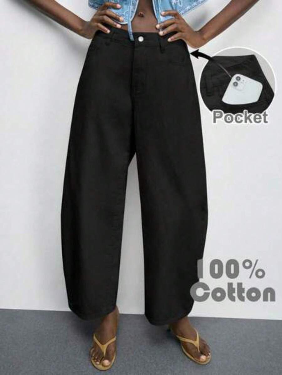 Maija Jeans de mezclilla de pierna curva de unicolor y versátil para mujer - negro - Ver 1