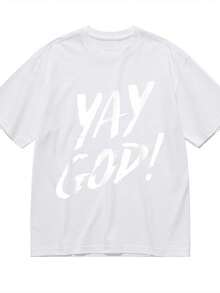 Funny Yay God Graphic Jesus Christian Religion T-Shirt For Women Men Cotton Short Sleeve Crew Neck Graphic Top Tee - 白色 - 查看 1