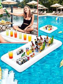 5pcs/1pc Inflatable Floating Beverage Cooler Bar, Large Capacity PVC Floating Ice Bucket, Suitable For Pool Beach Party, Waterproof Portable Drink Holder Service Tray, Easy Inflate Deflate Design, Essential For Summer Outdoor Activities Beach Pool Camping Party - Multicolor - View 2
