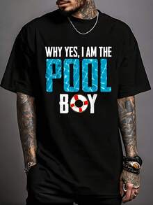 Camiseta divertida de chico de piscina, experto en piscinas, regalo para nadar, camiseta impresa de cuello redondo, de manga corta, cómoda, ideal para primavera y verano, camiseta para el Dí - Negro - Ver 1