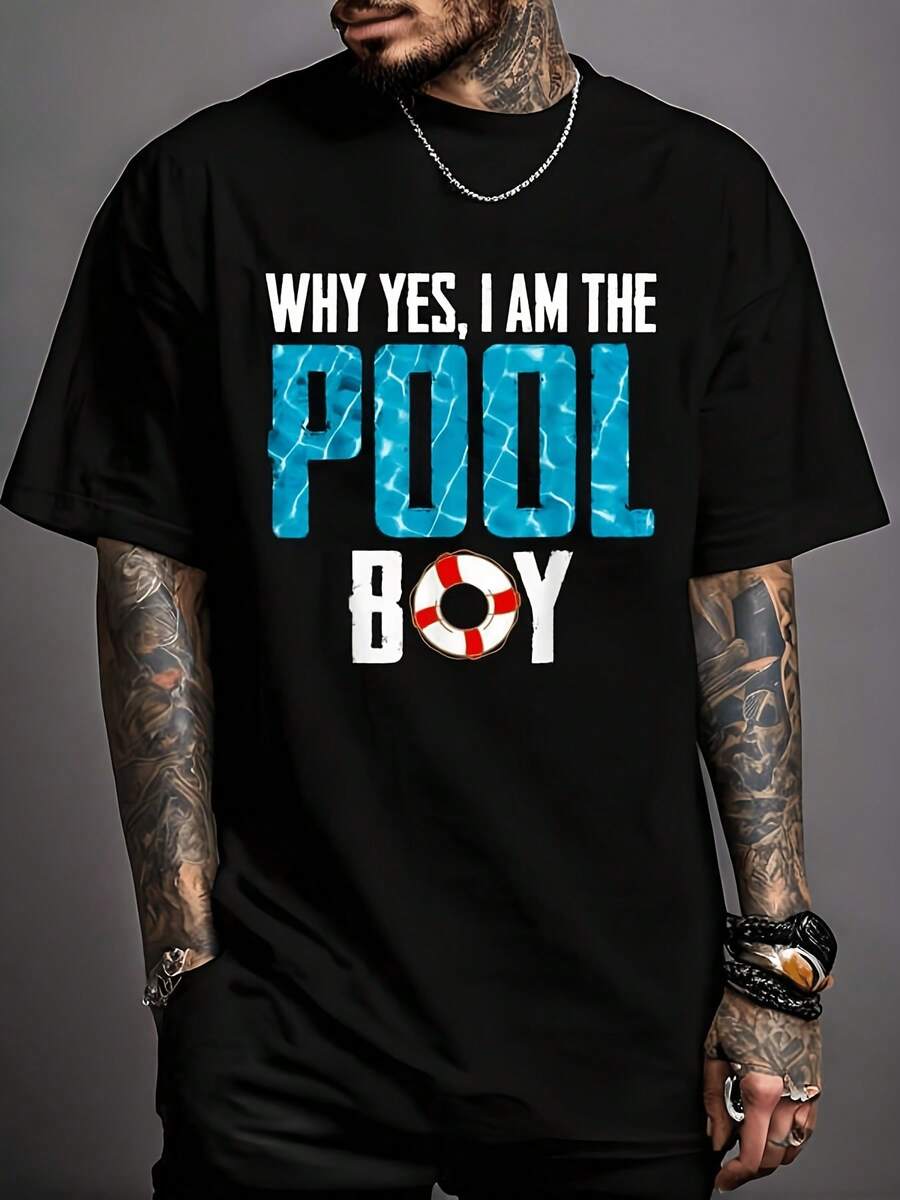Camiseta divertida de chico de piscina, experto en piscinas, regalo para nadar, camiseta impresa de cuello redondo, de manga corta, cómoda, ideal para primavera y verano, camiseta para el Dí - Negro - Ver 1