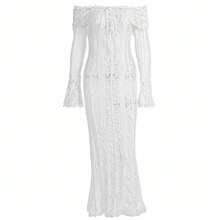 Long French Lace Dress In European And American Style With Bell Sleeves And Strapless Design. - 粉色 - 查看 5