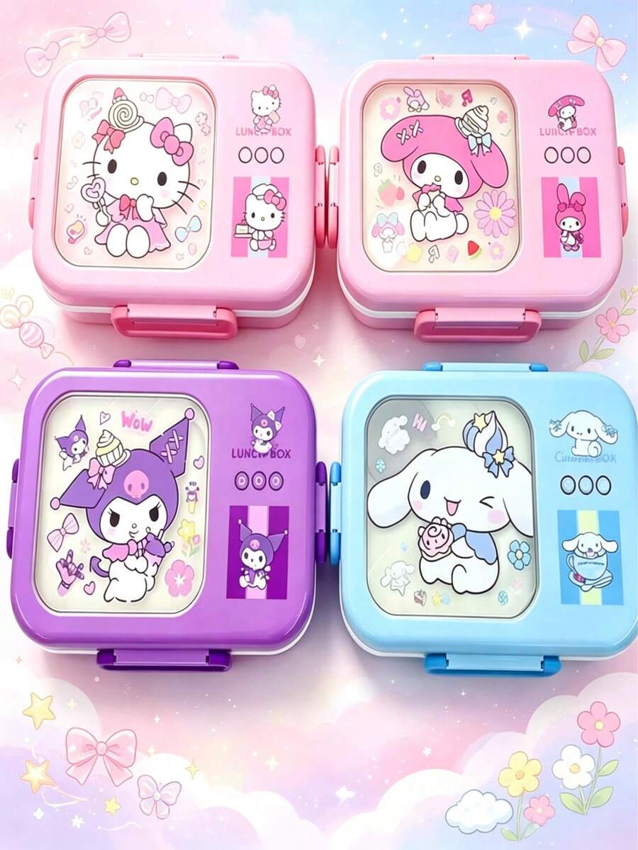 1個 Sanrio Hello Kitty & Friends 粉色便當盒套組 - 防漏、長方形、耐用塑料分格午餐盒，手洗，適用於工作、學校和旅行。便當收納盒 | 卡通主題便當盒 | 易於清潔的材質