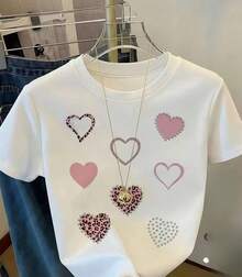 Camiseta con estampado de corazones, camisa de talla grande para hombre, camiseta de manga corta informal de moda de verano, ropa deportiva para exteriores, ropa casual adecuada para hombres - Blanco - Ver 1