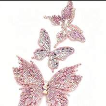 3pcs/Set Dekorasi Kupu-kupu Rhinestone & Kristal Aksesoris Jahit DIY untuk Pakaian, Sepatu, Tas, Aksesoris Rambut - Paket Kombo 3 Kupu-Kupu - View 3