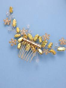 1pc Women's Colorful Rhinestone & Faux Pearl Hair Comb, Elegant Floral Bridal Hair Accessory For Wedding, Prom And Party - Color - View 5