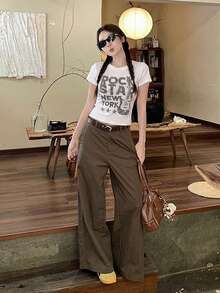 Printed Slim-Fit Versatile Short Sleeve T-Shirt Top For Women Casual White Summer - White - View 4