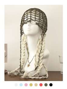 1pc Handmade Beaded Knit Hat, Women's Retro Hollow For Photo Shooting, Boho Chic Headwear, Pure Handmade Beaded Knit Hat, Women's Fashionable Retro , Hollow Out Beaded Tassel Headwrap, Summer Thin Breathable Face-Slimming Beanie - White Label Silver Beads Wide Pattern - View 17