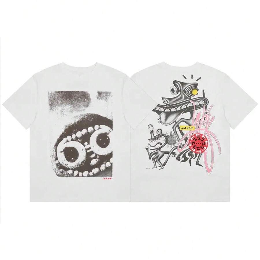 American Style Long-Sleeved T-Shirt From The Fashion Brand, Short-Sleeved, Urban Hip-Hop Style, Vintage Summer, Rap. - 白色 - 查看 1