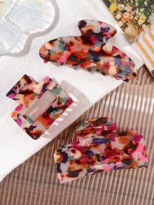1pc Acetate Bohemian French Vintage Elegant Floral Marble Pattern Square & Half-Round Hair Claw, Creative New Design IN Style Sweet Bangs Half-Up Bun Hair Clip, Hair Claw For Back Of Head, Hair Sectioning, Slouchy Styling, Head Shape Modifier, Personalized Minimalist Versatile Casual Streetwear Afternoon Tea Hair Accessory - Multicolor - View 2
