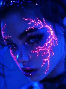 3 Sheets Glow In The Dark Temporary Face Tattoos, Black Light Neon Glow Waterproof Y2K Tattoos Makeup Stickers, For Halloween Neon Party Cosplay Festival Rave Accessories - Multicolor - View 5