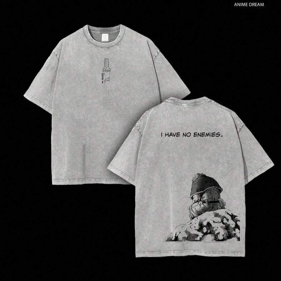 Men's Plain Short Sleeve Vinland Saga Anime T-Shirt - Soft Streetwear, Classic Crew Neck, Loose Fit, Vintage Wash, Seamless Ribbed, Oversized, Cotton - 灰色 - 查看 1