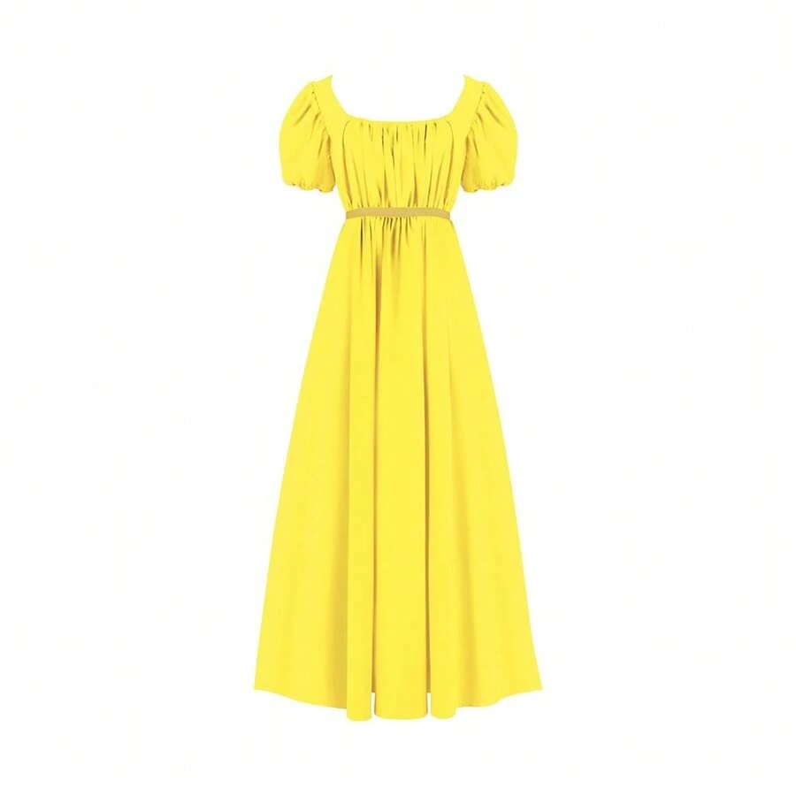 Nuevo disfraz de cosplay de , vestido regency vintage, vestido de gala de cintura alta, vestido victoriano para té. - Vestido corto amarillo Bridgeton 2201 - Ver 1