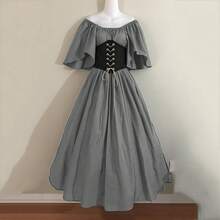 Medieval Retro Style Fitted Dress With Color Blocks, Ruffled Sleeves And A Wide Hem, Ideal For Cosplay And Stage Performances. - In-stock Items Shipped Instantly - View 7