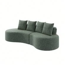 Linen Sofa With 4 Cushions, High Density Foam + Springs, Cup Holder & Side Pockets – Unique Design, - 綠色四座 - 查看 7