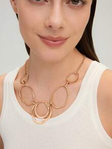 Ashenrae 1pc Elegant Minimalist Hollow Circle Pendant Necklace For Women, Suitable For Everyday Wear, Vacation - Yellow Gold - View 5