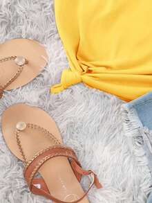 Ropa de estar por casa casual de mujer para primavera y verano con cuello redondo y mangas cortas con estampados de letras - Amarillo - Ver 3