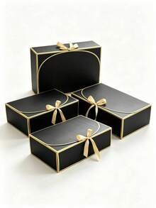 4/10pcs Gold Foil Gift Boxes With Lids, 3 Sizes Available, Luxury Black Bridesmaid Proposal Boxes, Suitable For Weddings, Baby Showers And Birthday Parties - View 1