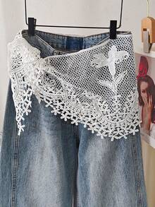 1pc White Floral Lace Triangle Waist Scarf Y2K Layered Hip Apron Jeans Tie Waistband - Multicolor - View 2