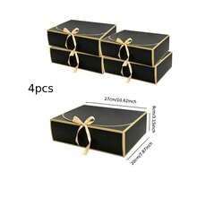 4/10pcs Gold Foil Gift Boxes With Lids, 3 Sizes Available, Luxury Black Bridesmaid Proposal Boxes, Suitable For Weddings, Baby Showers And Birthday Parties - View 10