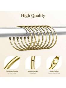 10pcs Rust-Proof Bathroom Shower Curtain Rings, Round Decorative Shower Curtain Rings, Metal Shower Curtain Rings, Split Ring Inner Diameter 2 Inches (Approx. 5cm), (Gold, Silver, Black), Rust-Proof Bathroom Shower Curtain Hooks, Round Decorative Shower Curtain Rings And Hooks, Metal Curtain Rings, Split Ring Inner Diameter 2 Inches (Approx. 5cm), (Gold, Silver, Black), Popular 3-Color Metal Open Shower Curtain Rings, Bright Gold/Matte Black - Shower Curtain Ring - View 5