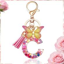 1pc Luxury Pink A-Z Lucky Initial Butterfly Pendant Resin Keychain, Women's Bag And Car Key Charm, Gift For Girlfriend, Mother And Teacher - Pink - View 20