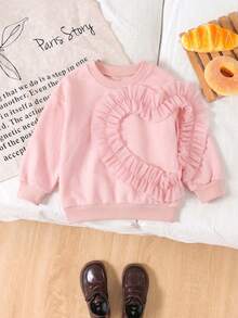Girls' Cute Heart Pattern Pink Long Sleeve Pullover Sweatshirt For Spring And Autumn - Pink - View 3
