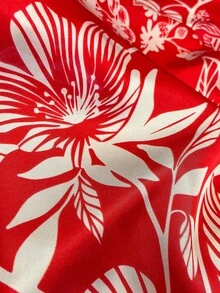 1件裝人造絲優雅花卉印花70cm小方巾女用，時尚百搭腰帶領巾，裝飾絲巾，領帶，髮飾，適合日常穿搭 - 紅色 - 查看 3