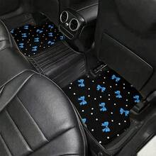 4pcs Blue Bow Print Car Floor Mats, Suitable For Multiple Car Models, All Seasons, Fashionable Minimalist Easy To Install And Clean Car Floor Mats, Perfect Gift, Easy To Clean Floor Mats, Fashionable Car Floor Mats, Fashionable Car Decoration, Anti-Slip Mats, Universal Floor Mats, Car Enthusiasts, Car Owners - Multicolor - View 2