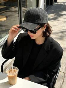 1pc Washed Distressed Cotton Ponytail Baseball Cap, Hollow Top High Ponytail Friendly, Adjustable Back UV Protection Hat, Women's Daily Street Vintage Style - Multicolor - View 1