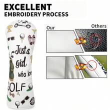Golf Girl Style Printed Golf Club Headcover, Gentle Minimalist Design, Golf Accessory - White - View 5