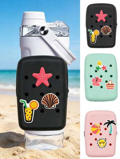 Silicone Water Bottle Bag With 3 Accessories, Storage Bag, Card Holder, Wallet, Hook And Loop Elastic Band Water Bottle Storage Bag, Travel Portable Storage Bag, Clutch, Storage Organizer, Sports Fitness Bottle Accessory Bag, Can Hold Phone, Earphones, Keys, Coins, Cards, Etc., Unisex, Suitable For Travel, Fitness, Beach Use (Self-Assembly)