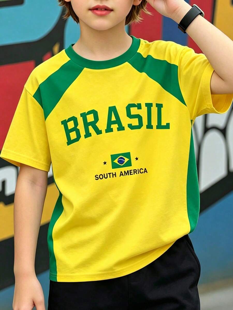 Streecool Kids' Casual And Creative T-Shirt With Digital, Cartoon, And Lightning Bolt Designs. Comfortable Short-Sleeved Basic T-Shirt For Spring, Summer, And Fall. Size 5T. - 珊瑚粉 - 查看 1
