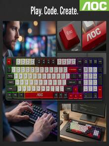 AOC GK116H1 Wired Keyboard With Embossed Keycaps, Crisp Typing Feel And Fast Rebound, Colorful Backlight, 26-Key Anti-Ghosting, USB Plug And Play, Suitable For Office, Gaming And Home Use - View 7