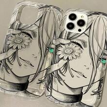 Funda para teléfono: Carcasa de TPU suave con arte lineal de anime Rezes para 17 17e 16e 16 15 14 13 12 11 Pro XR XS X 8 Plus - Colores mezclados - Ver 4