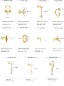EleRunis 1PC 925 Sterling Silver Tassel Star Moon Flat Back Labret Conch Tragus Cartilage Helix Threaded Piercing Fine Jewelry For Daily Wear Party - Gold - View 9