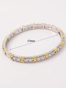 1pc Niche Designer Dual-Tone Electroplated Copper Zirconia Bracelet, Fully Pave Round Zirconia X-Knot Dual-Tone Ring, Women's Ball Evening Party Gift - Multicolor - View 2