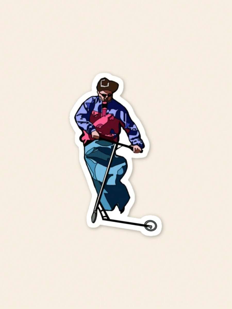 Funny Oliver Tree Sticker, Singer Riding Scooter Vinyl Decal For Laptop, Music Video Parody Sticker For Helmet & Skateboard, Quirky Fan Merchandise Gag Gift For Friends - Multicolor - View 1