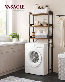 VASAGLE Estantería de Inodoro con 3 Estantes, Estante de Baño, Ahorro de Espacio, Soporte de Lavadora, Montaje Fácil, Estilo Industrial, Marrón Rústico y Negro MBTS002B01 - Marrón - Ver 2