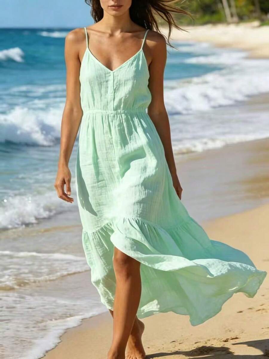 Vestido de playa elegante y sexy para mujer, con espalda descubierta y tirantes largos, ideal para vacaciones de verano en Europa y América. - Burdeos - Ver 1